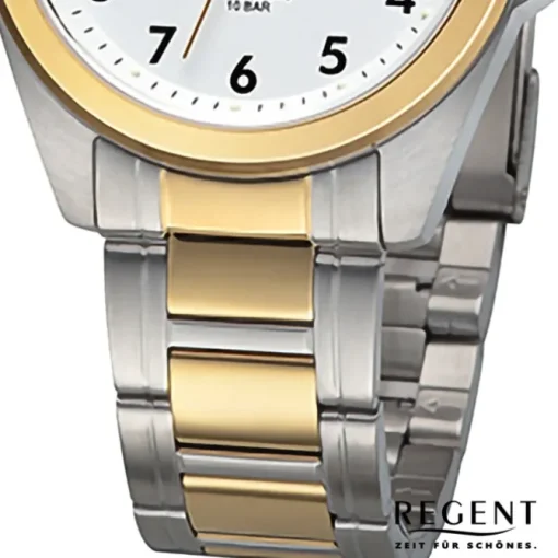 Regent Herren Armbanduhr Analog Metallarmband silber gold URF1446