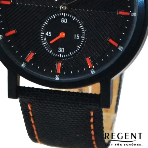Regent Herren Armbanduhr Analog Lederarmband schwarz orange UR1111574