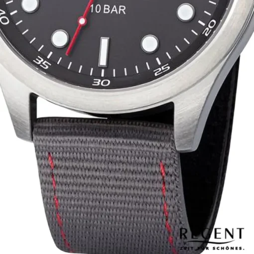 Regent Herren Armbanduhr Analog Textilarmband dunkelgrau rot URBA640