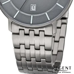 Regent Herren Armbanduhr Analog F-1175 Quarz-Uhr Titan silber URF1175