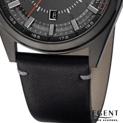 Regent Herren Armbanduhr Analog Lederarmband schwarz URBA764