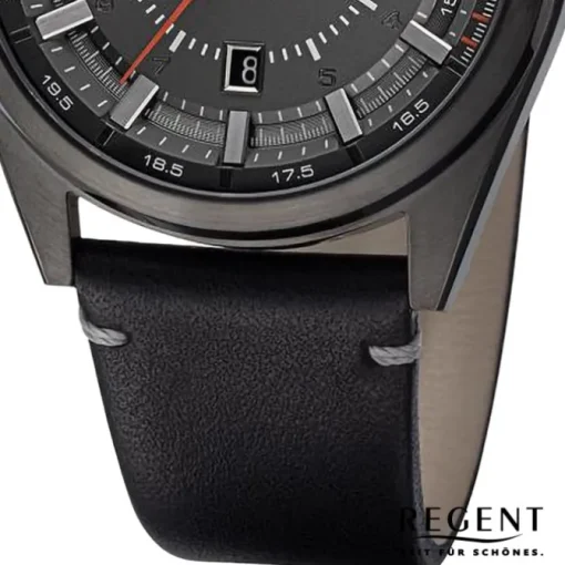 Regent Herren Armbanduhr Analog Lederarmband schwarz URBA764