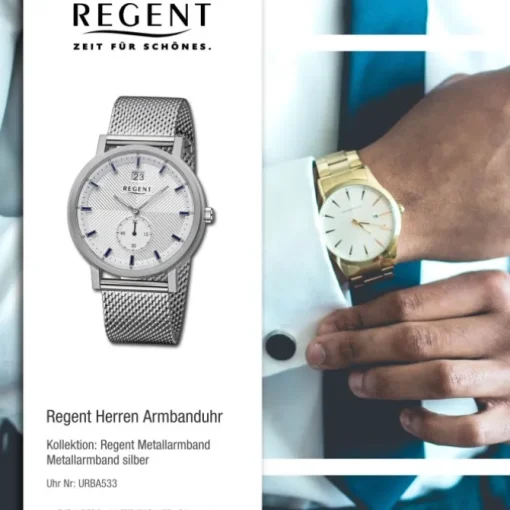 Regent Herren Armbanduhr Analog Metallarmband silber URBA533