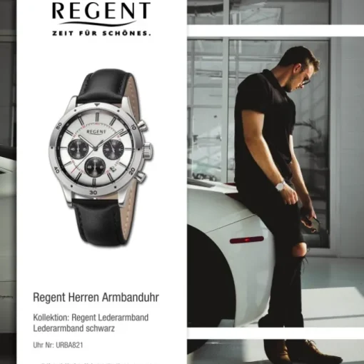 Regent Herren Armbanduhr Analog Lederarmband schwarz URBA821