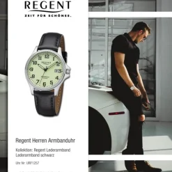 Regent Herren Armbanduhr Analog Lederarmband schwarz URF1257