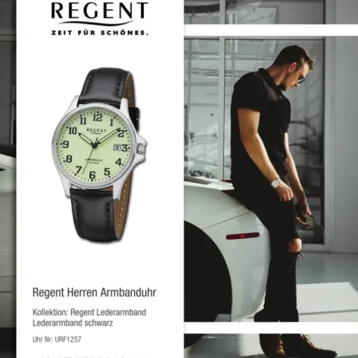 Regent Herren Armbanduhr Analog Lederarmband schwarz URF1257