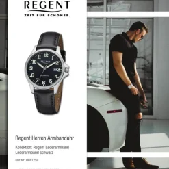Regent Herren Armbanduhr Analog Lederarmband schwarz URF1259