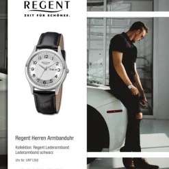 Regent Herren Armbanduhr Analog Lederarmband schwarz URF1260