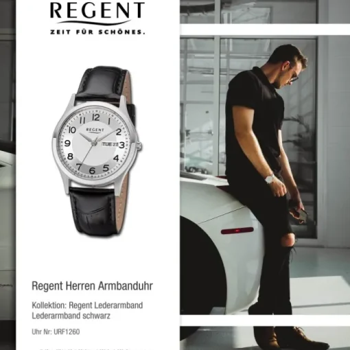 Regent Herren Armbanduhr Analog Lederarmband schwarz URF1260