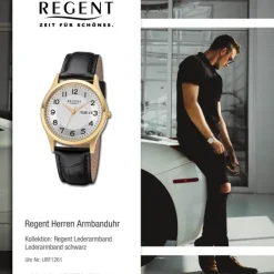 Regent Herren Armbanduhr Analog Lederarmband schwarz URF1261