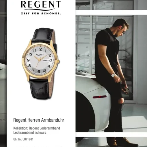 Regent Herren Armbanduhr Analog Lederarmband schwarz URF1261