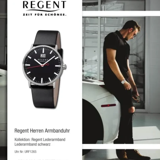 Regent Herren Armbanduhr Analog Lederarmband schwarz URF1265