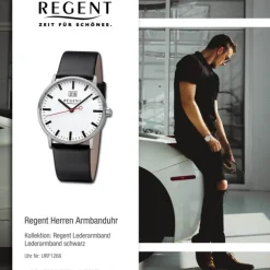 Regent Herren Armbanduhr Analog Lederarmband schwarz URF1266