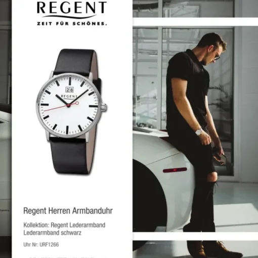Regent Herren Armbanduhr Analog Lederarmband schwarz URF1266