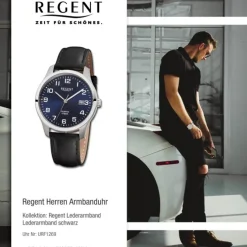 Regent Herren Armbanduhr Analog Lederarmband schwarz URF1269