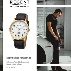 Regent Herren Armbanduhr Analog Lederarmband schwarz URF1417