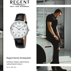 Regent Herren Armbanduhr Analog Lederarmband schwarz URF1423