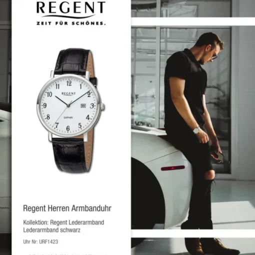 Regent Herren Armbanduhr Analog Lederarmband schwarz URF1423