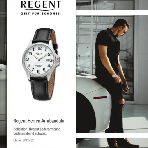 Regent Herren Armbanduhr Analog Lederarmband schwarz URF1432