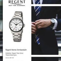Regent Herren Armbanduhr Analog Titanarmband grau URF1444