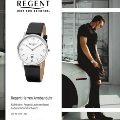 Regent Herren Armbanduhr Analog Lederarmband schwarz URF1449