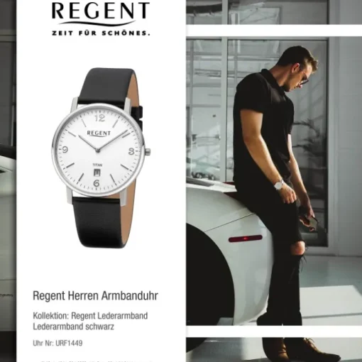 Regent Herren Armbanduhr Analog Lederarmband schwarz URF1449