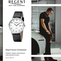 Regent Herren Armbanduhr Analog Lederarmband schwarz URF1451