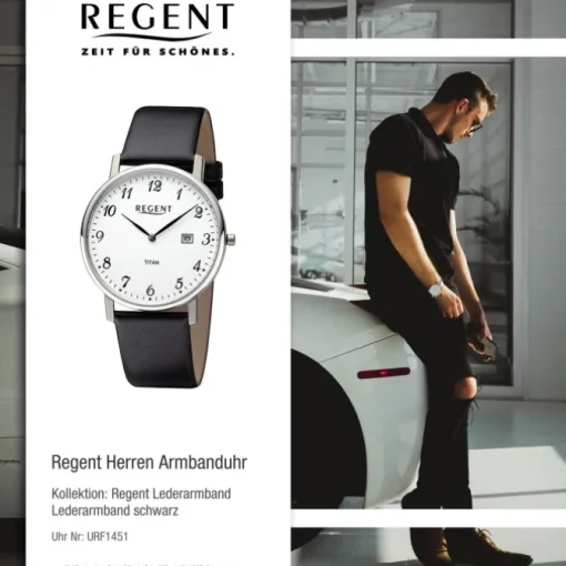 Regent Herren Armbanduhr Analog Lederarmband schwarz URF1451