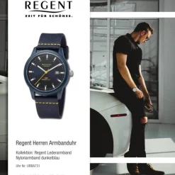 Regent Herren Armbanduhr Analog Nylonarmband dunkelblau gelb URBA731