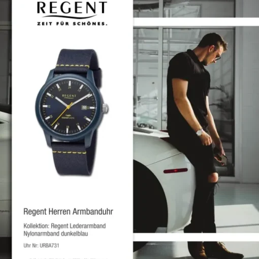 Regent Herren Armbanduhr Analog Nylonarmband dunkelblau gelb URBA731