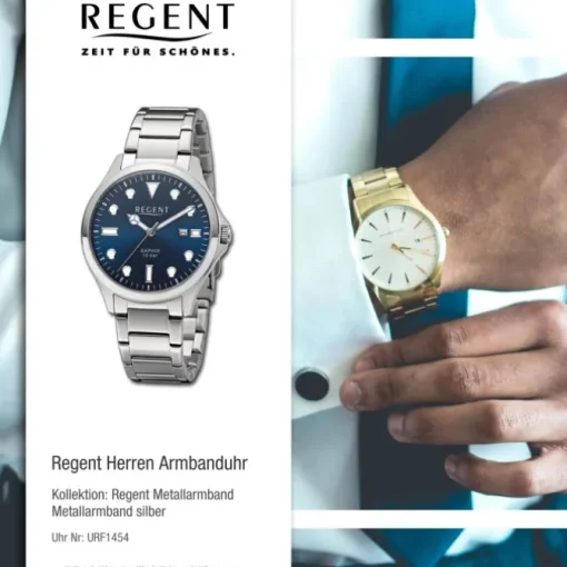 Regent Herren Armbanduhr Analog Metallarmband silber URF1454