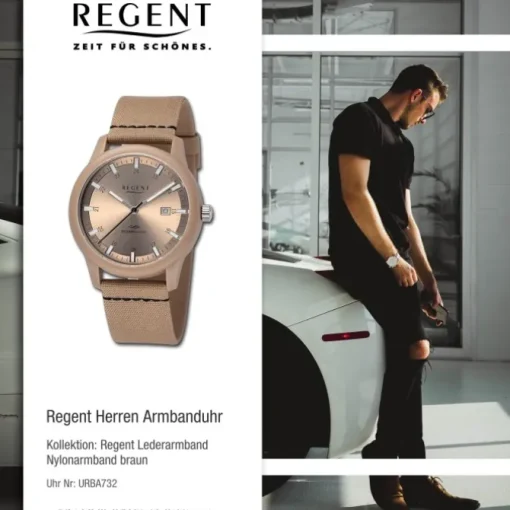 Regent Herren Armbanduhr Analog Nylonarmband braun schwarz URBA732