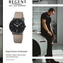 Regent Herren Armbanduhr Analog Lederarmband braun URF1532