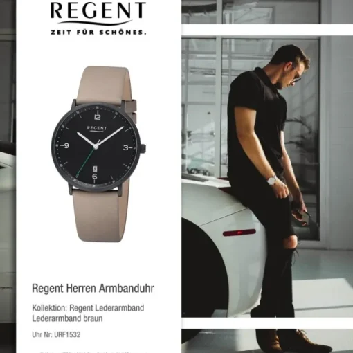 Regent Herren Armbanduhr Analog Lederarmband braun URF1532