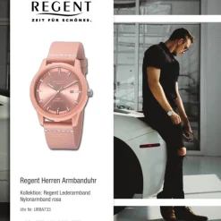 Regent Herren Armbanduhr Analog Nylonarmband rosa weiß URBA733