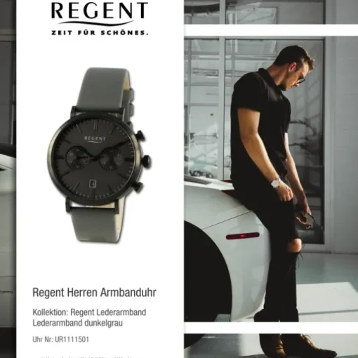 Regent Herren Armbanduhr Analog Lederarmband dunkelgrau UR1111501