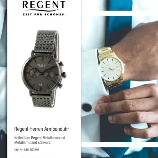 Regent Herren Armbanduhr Analog Metallarmband schwarz UR1150598