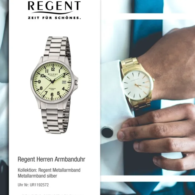 Regent Herren Armbanduhr Analog Metallarmband silber UR1192572
