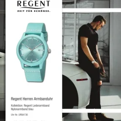 Regent Herren Armbanduhr Analog Nylonarmband blau weiß URBA736