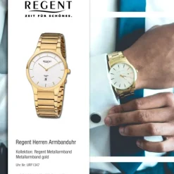 Regent Herren Armbanduhr Analog Metallarmband gold URF1347