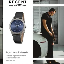 Regent Herren Armbanduhr Analog Lederarmband schwarz URF1437