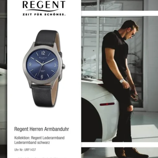 Regent Herren Armbanduhr Analog Lederarmband schwarz URF1437