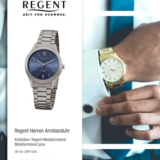 Regent Herren Armbanduhr Analog Metallarmband grau URF1438
