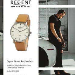 Regent Herren Armbanduhr Analog Lederarmband hellbraun UR1094068