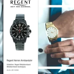 Regent Herren Armbanduhr Chronograph Metallarmband dunkelgrau UR1152509
