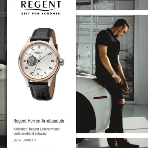 Regent Herren Armbanduhr Analog Lederarmband schwarz URGM2217