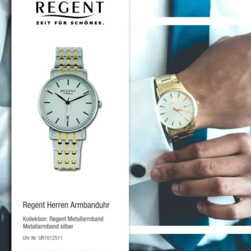 Regent Herren Armbanduhr Analog Metallarmband silber gold UR1012511