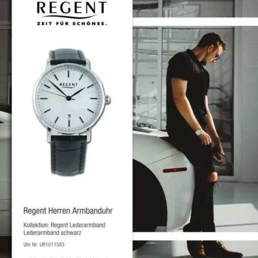 Regent Herren Armbanduhr Analog Lederarmband schwarz UR1011583