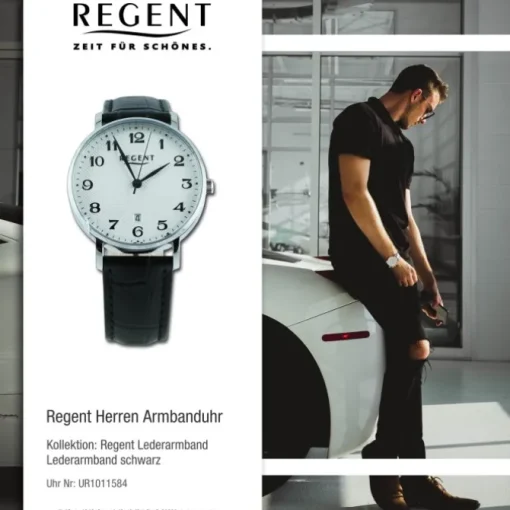 Regent Herren Armbanduhr Analog Lederarmband schwarz UR1011584