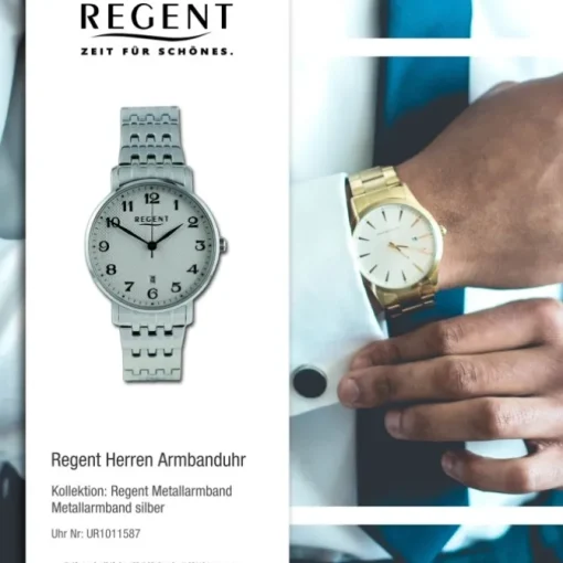 Regent Herren Armbanduhr Analog Metallarmband silber UR1011587